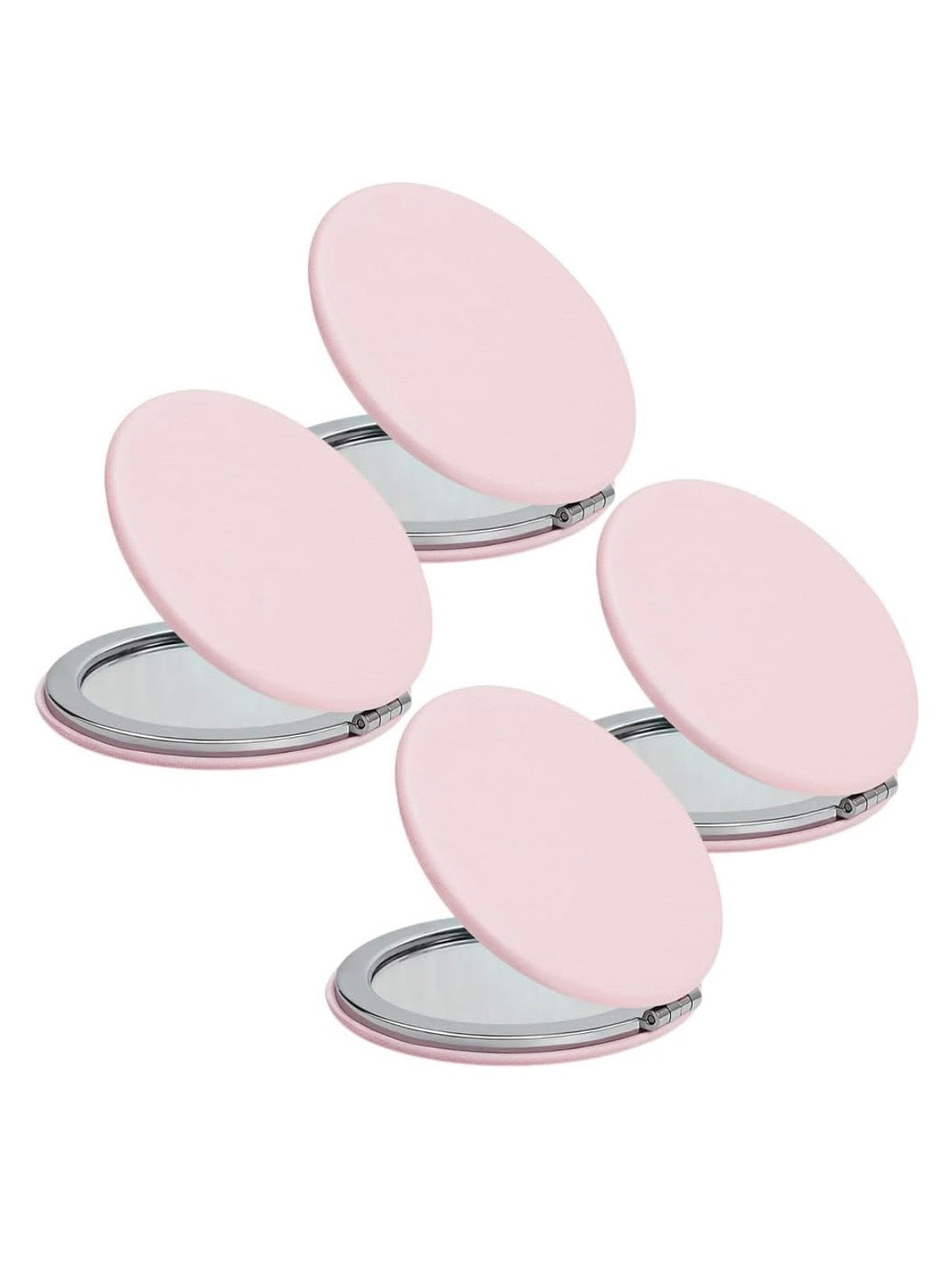 Compact Mirror for Purse - PU Leather Round Shell (Pink)