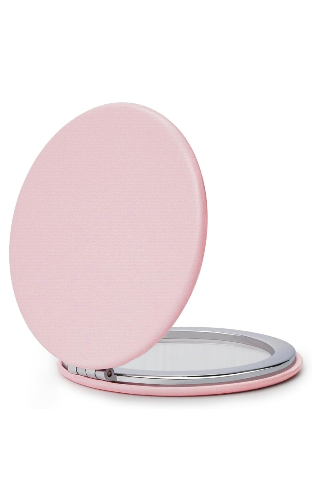 Compact Mirror for Purse - PU Leather Round Shell (Pink)
