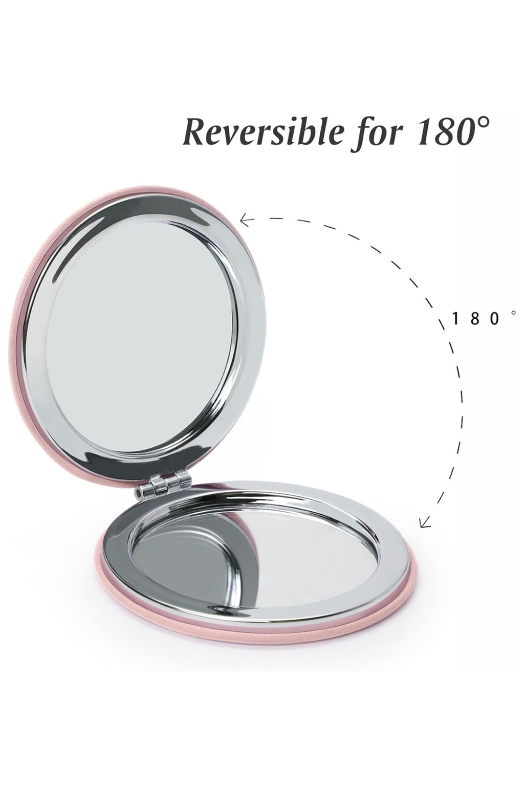 Compact Mirror for Purse - PU Leather Round Shell (Pink)