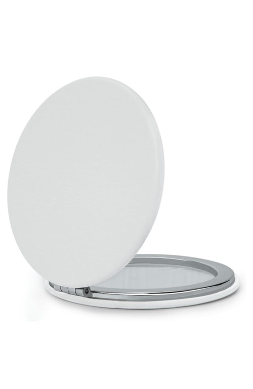 Compact Mirror for Purse - PU Leather Round Shell (White)