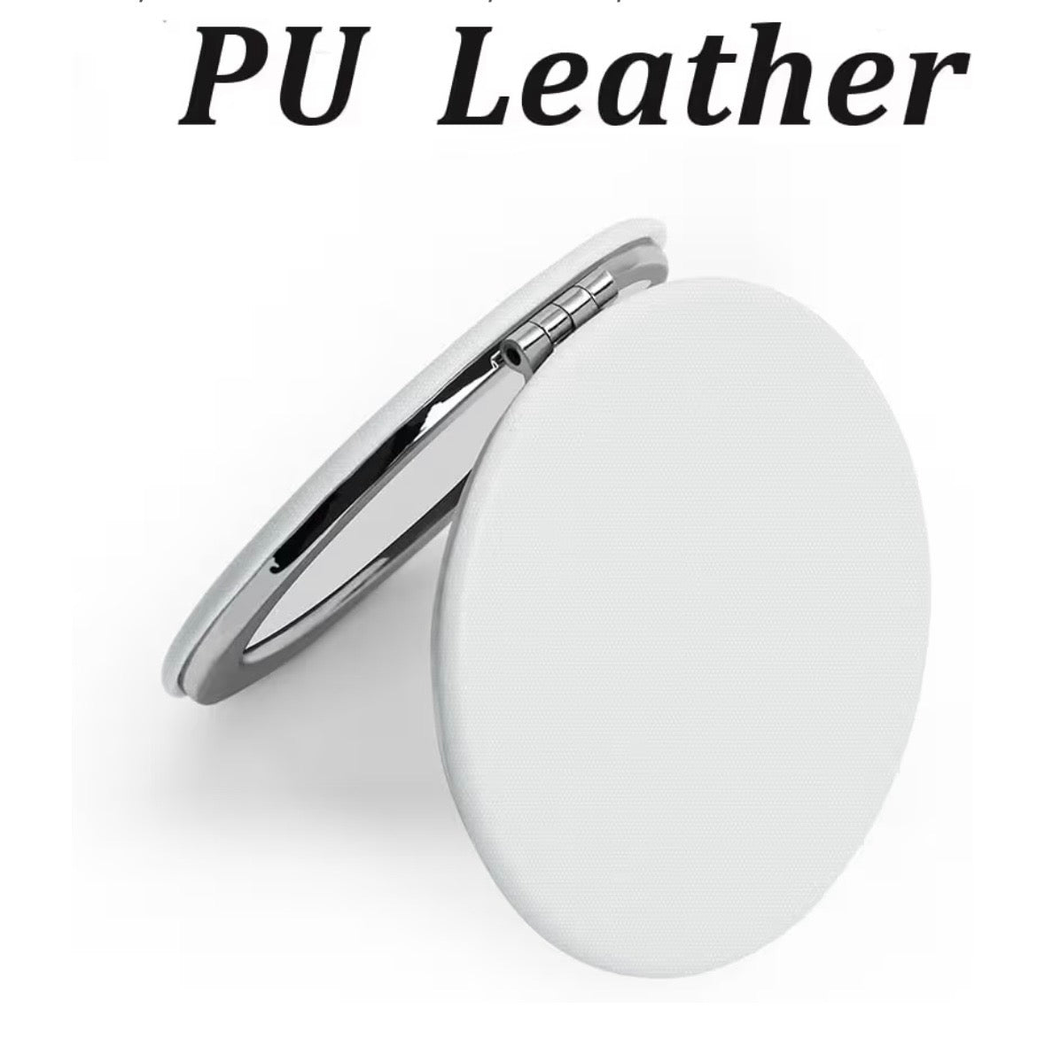 Compact Mirror for Purse - PU Leather Round Shell (White)